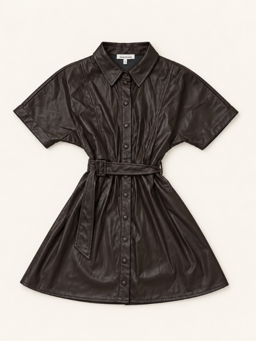 Heartloom Faux Leather Belted Shirt Dress – Size S